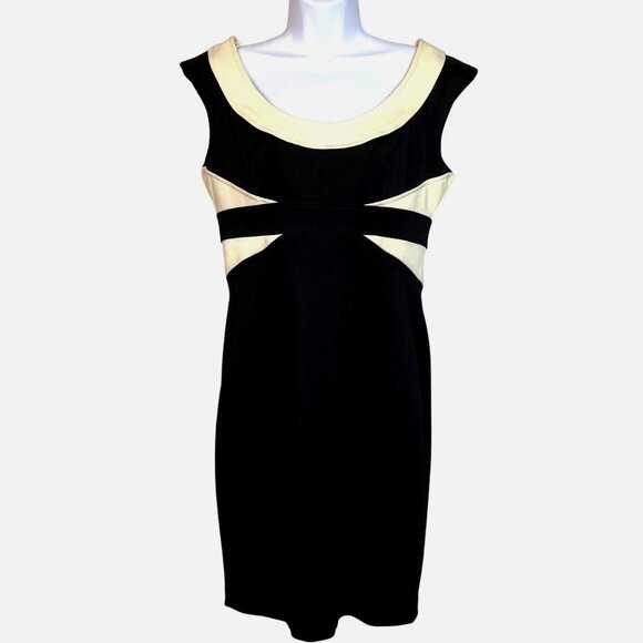 Maggy London Womens Black & Cream Sleeveless Sheath Dress Size 10 Back Zipper - Picture 1 of 5